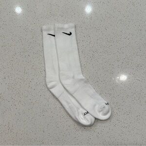 Nike White Crew Socks Dri-FIT Black Swoosh Athletic 8-12